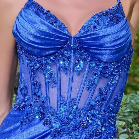 New Long Sheath Fashion Forward Prom Mesh Gown w/ Sheer Boned Bodice GL3688 - Picture 6 of 14